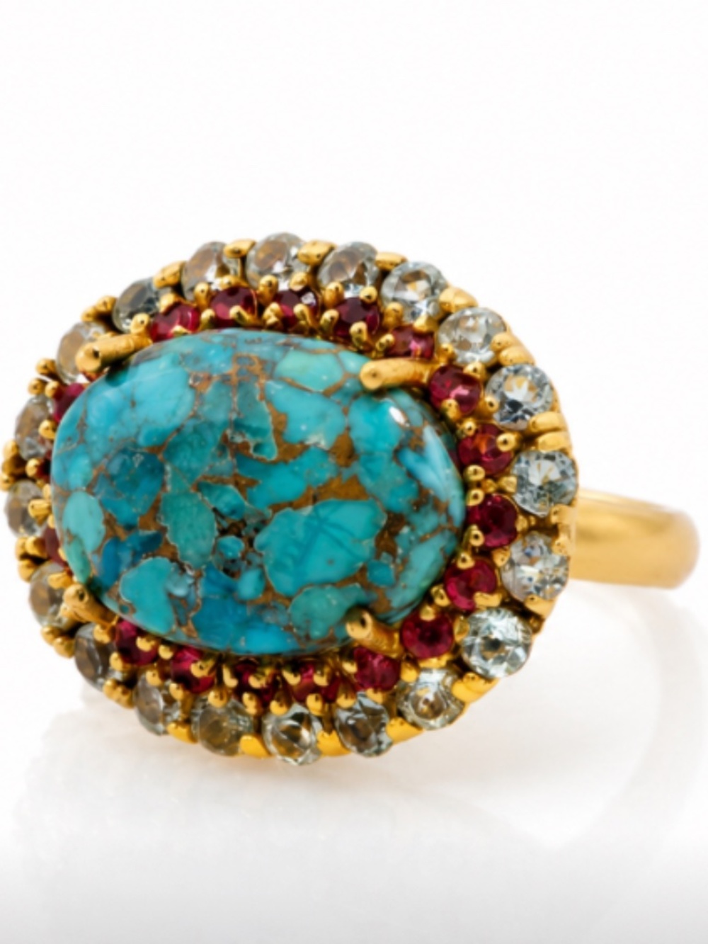 NWT 18kt Gold Plated Turquoise Stone Ring Size US 8